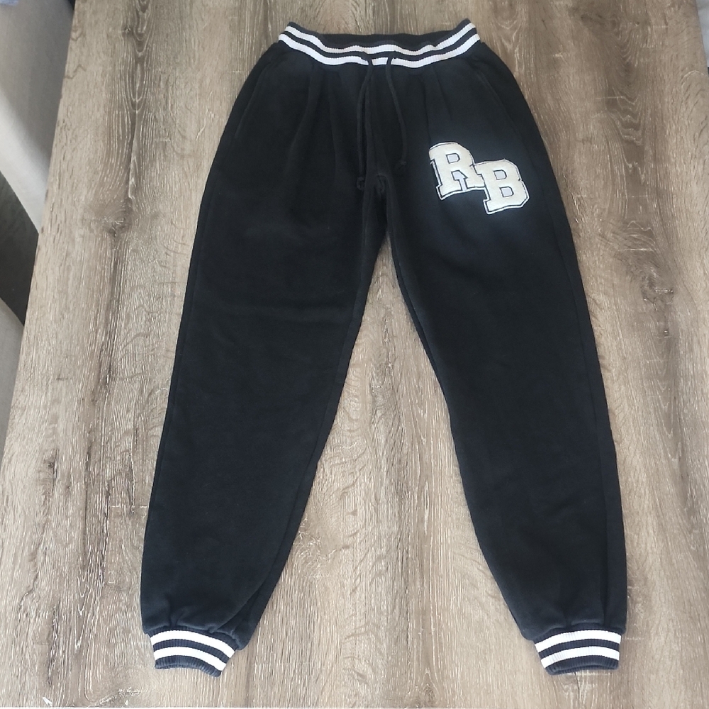RARE! RICKI Brazil RB Low Rise Boyfriend Varsity Style Black Joggers Sweatpants